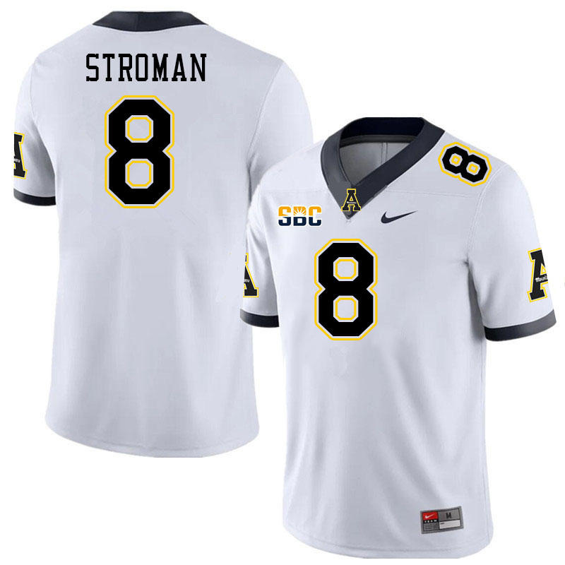 Men #8 Dalton Stroman Appalachian State Mountaineers College Football Jerseys Stitched Sale-White